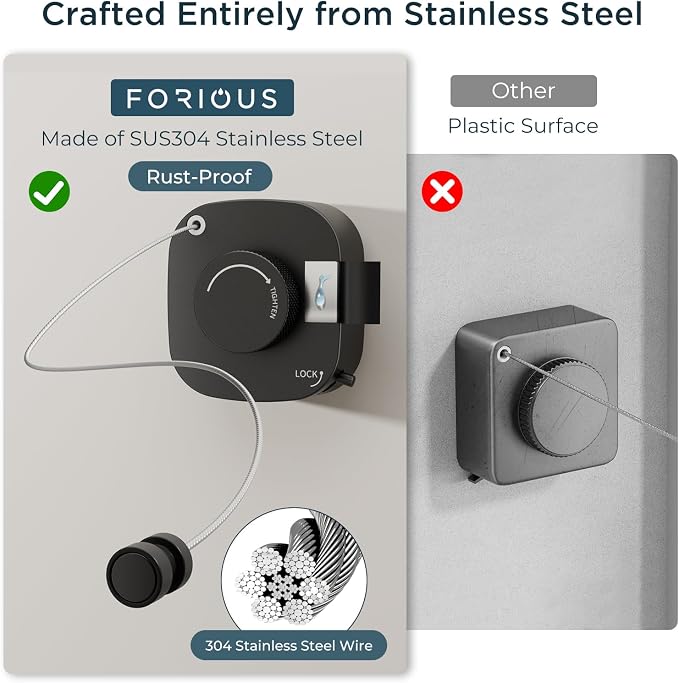 FORIOUS 13.8 Ft Retractable Clothesline, Non-Sagging - Image 4