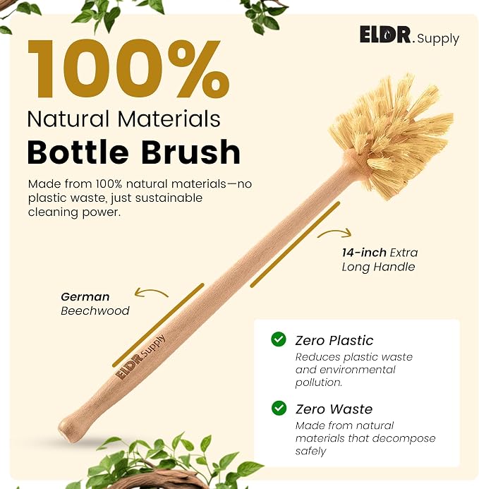 Bottle Brush, 14in Extra Long German Beechwood Handle, Strong Hemp Bristles - Image 3