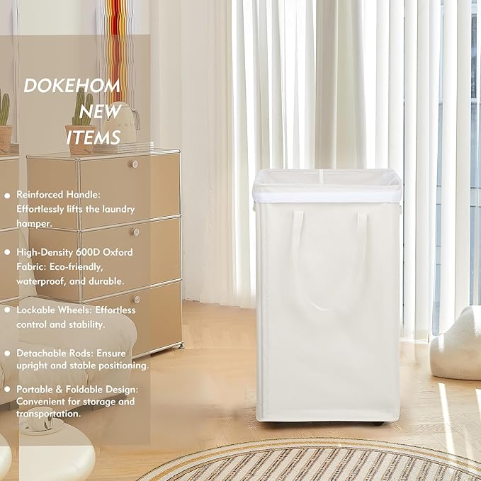 DOKEHOM 90L X-Large Rolling Laundry Basket Hamper on Wheels - Image 2