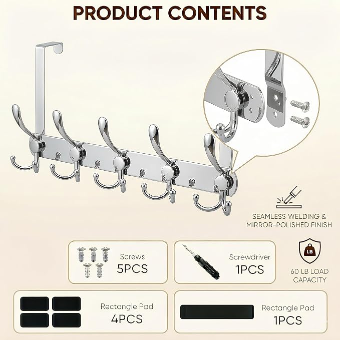 Over The Door Hooks, Coat Rack for Hanging Clothes Hat Towel - Image 3