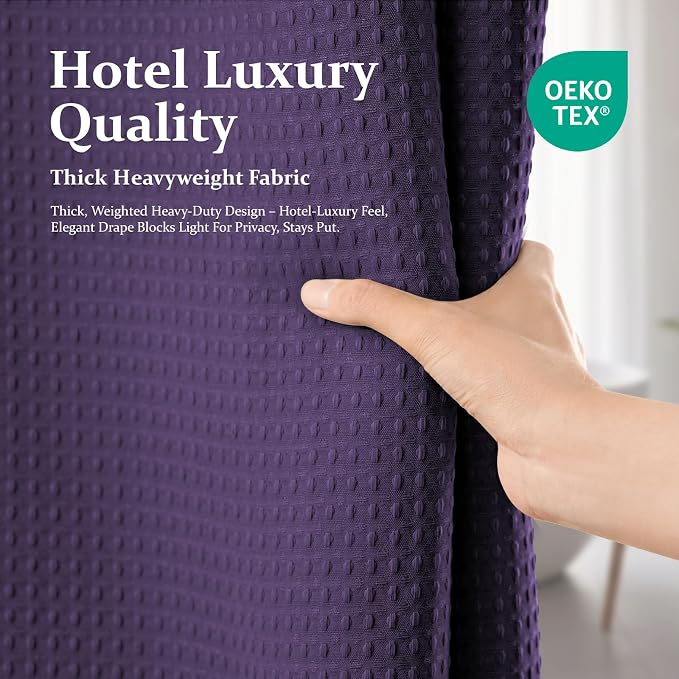 Dynamene Extra Long Waffle Shower Curtain 256 GSM Fabric 72x96 Purple - Image 6