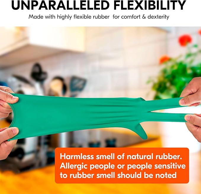 Vgo...Latex Reusable Household Gloves, Cleaning Gloves, Long Cuff | green - Image 5