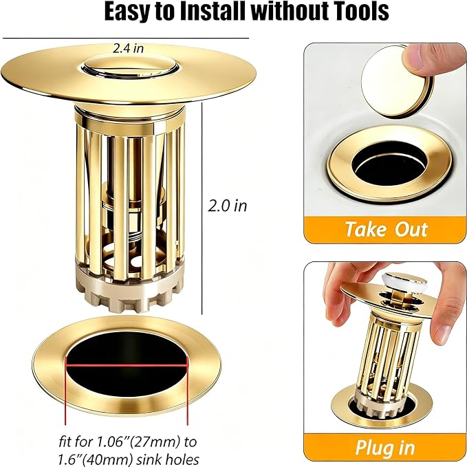 Anlige 3 in 1 Pop Up Bathroom Sink Stopper, Bathroom Sink Drain Strainer - Image 2