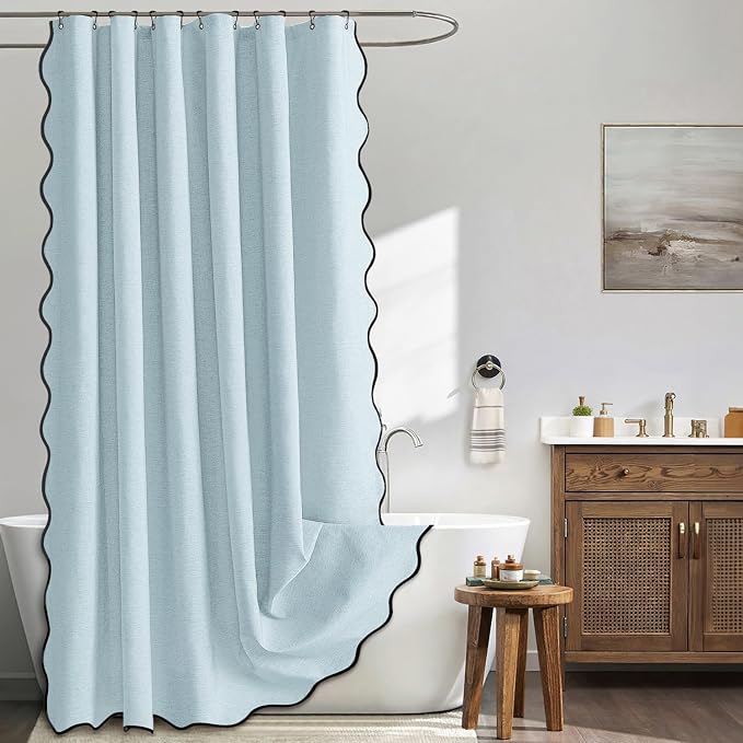MIULEE 72"x84" Extra Long Scalloped Linen Shower Curtain Fog Blue by MIULEE