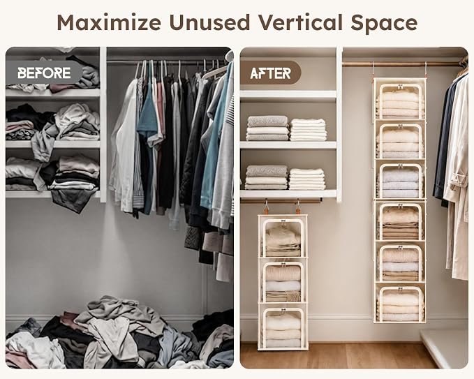 6-Tier Modular Hanging Closet Organizer Shelves, Front Opening, Fabric Vertical - Image 5