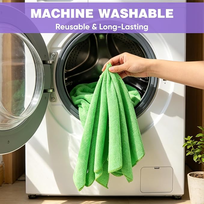 TEAWOO 10 PCS Green Microfiber Cleaning Cloths, Car Towels, Kitchen Towels - Image 6