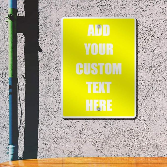 Aluminum Weatherproof Metal Sign Multiple Sizes Custom Personalized Text Here Yellow White Caution Vertical Street 18x24Inches
