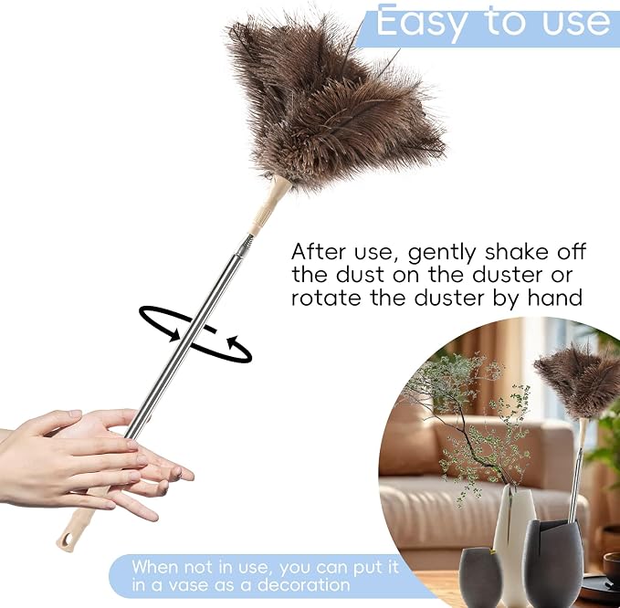 THARAHT Extendable Ostrich Feather Duster up to 27-94 inches Fluffy Feathers - Image 5