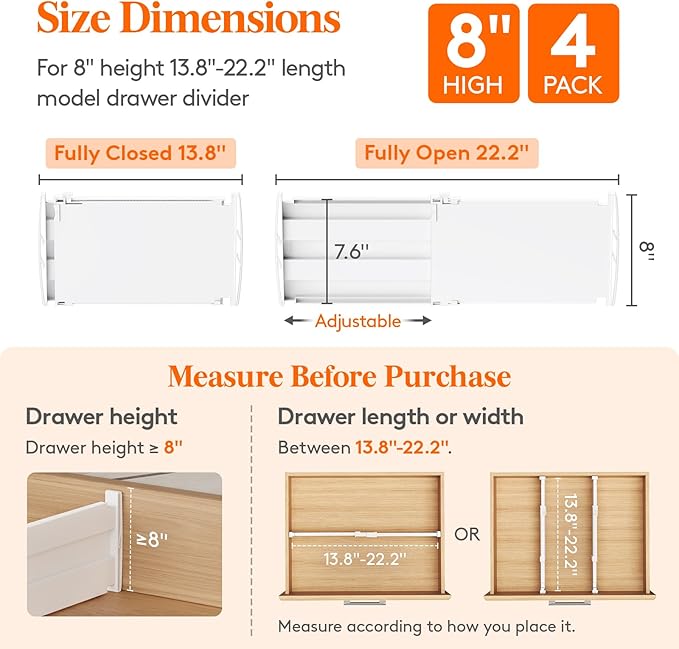 Lifewit 8" Tall Drawer Dividers, Adjustable Deep Drawer Organizer Clothes | 4 - Image 3