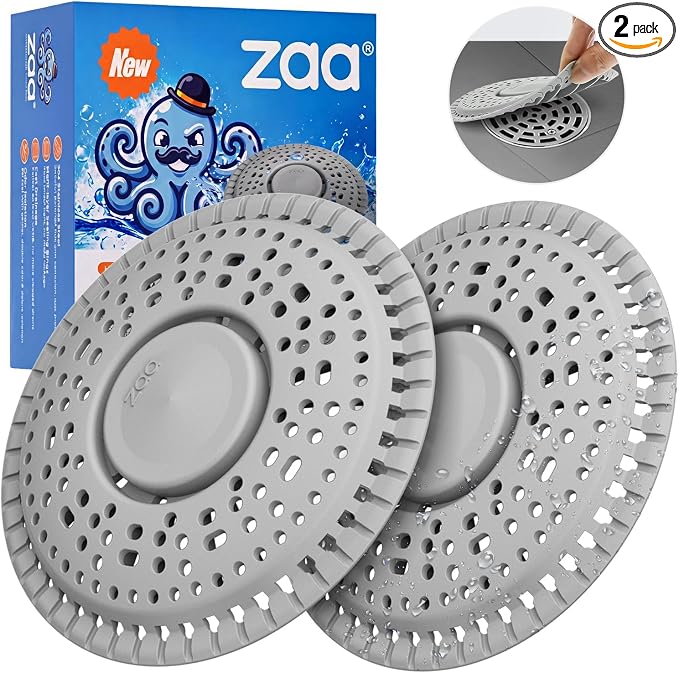 Shower Drain Hair Catcher Silicone Flat Floor Strainer Protector | 2 Pack Gray by zaa