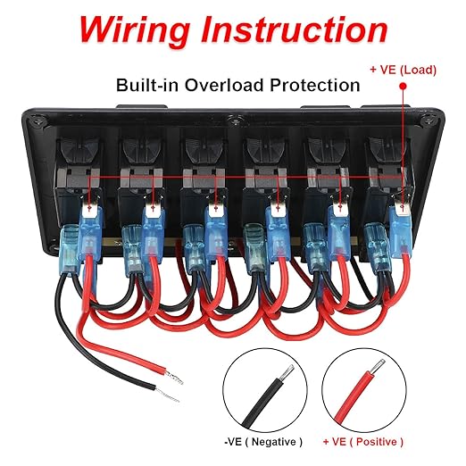 6 Gang Boat Rocker Switch Panel Marine Switch Panel Waterproof Marine Toggle Switches ON/Off with Circuit Breaker for Car RV Truck Automotive 12V-24V