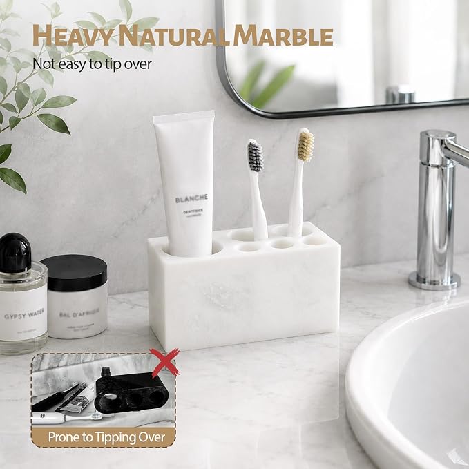 BCS Toothbrush Holder for Bathrooms, 6 Slots Open-Bottom Marble Toothbrush - Image 6
