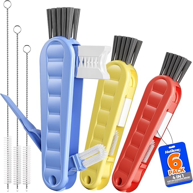 Holikme 6 Pack 4 in 1 Cup Lid Cleaning Brush 3 Straws Bottle Brush, Carrot | 4 by Holikme