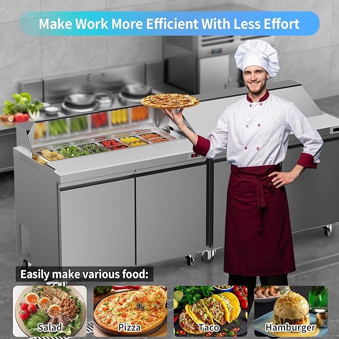 48’’ W Commercial Refrigerator Sandwich Salad Prep Table Refrigerators 2 Door with 12 Pans, Prep Station Fridge for Restaurant, Bars, Shops