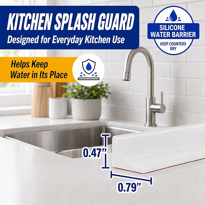39 inch Silicone Water Guard for Kitchen Sink, Rubber Shower Threshold Splash - Image 2