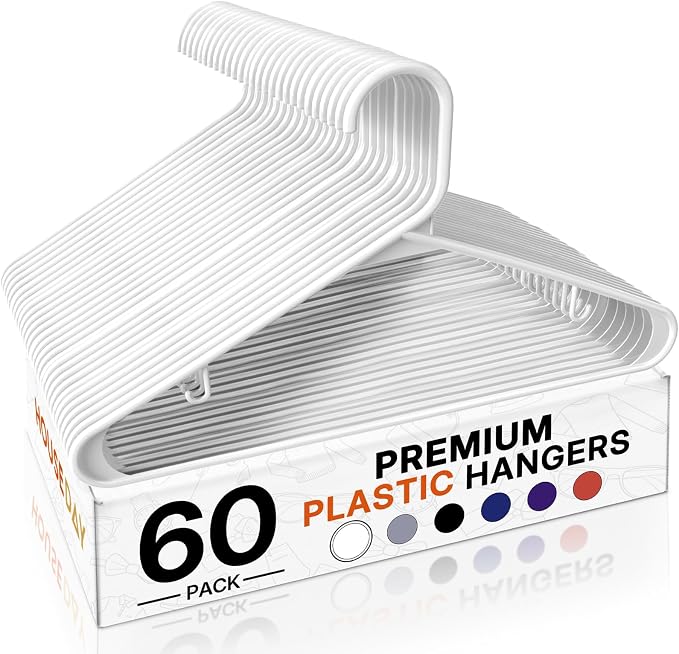 HOUSE DAY White Plastic Hangers 60 Pack, Slim Space-Saving Clothes Hangers | by HOUSEDAY