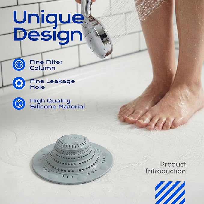 VLM 2 Pack Shower Hair Drain Catcher, Collapsible Silicone Hair Catcher Shower - Image 3