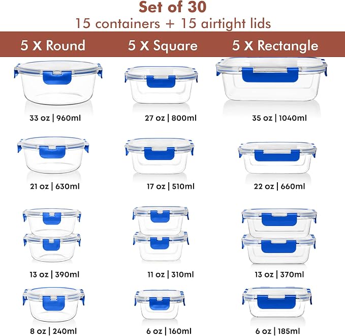 Razab 30 PC Glass Food Storage Containers - Image 2
