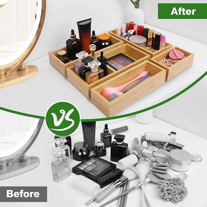MapleGrace Bamboo Drawer Organizer Set, Individual Wood Storage Organizers | 5 - Image 4