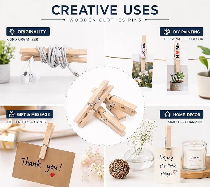 Clothes Pins Wood for Hanging Clothes, 3.5 Inch【100pcs】 Heavy Duty Wooden - Image 4