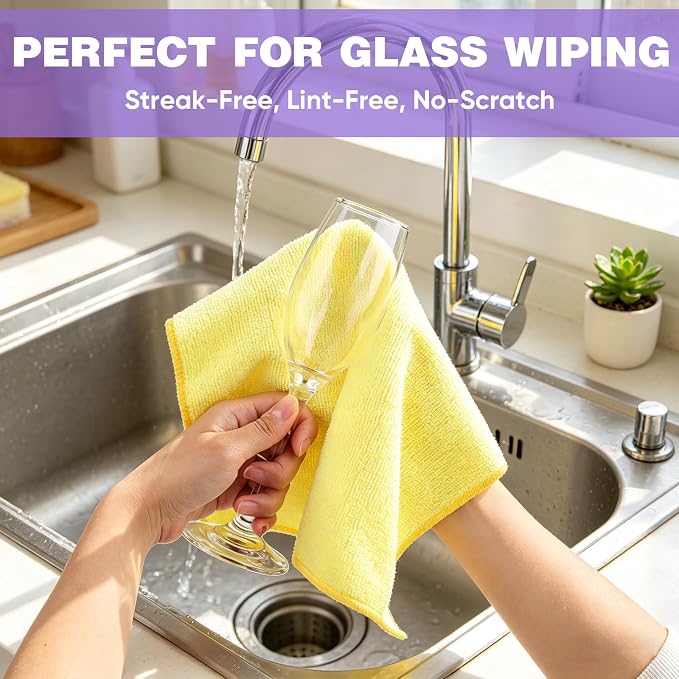 TEAWOO 10 PCS Yellow Microfiber Cleaning Cloths, Car Towels, Kitchen Towels - Image 4