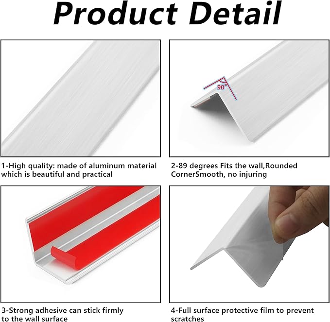 2pcs 57"L*1.42"W Aluminum Self-Adhesive Wall Corner Protectors, Wall Furniture Bumper, Safety Baby Proofing Corner Cushion Table Edge, Wide Coverage and Easy to Install - Silver