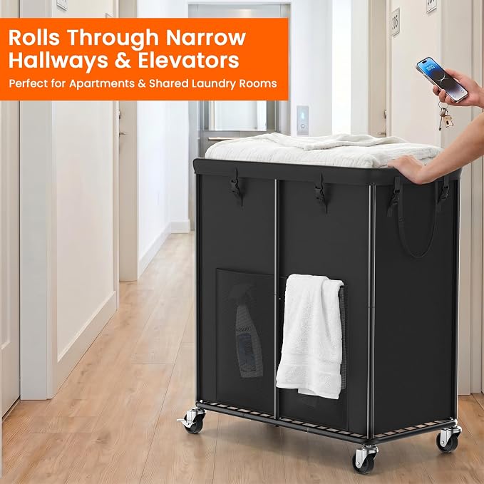 250L Laundry Hamper with Lid & Wheels, Rolling Laundry Basket with Bag - Image 7