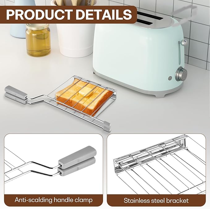 Toast Slice Holder Toaster Warming Rack Practical Stainless Steel Kitchen Tool Sandwich Cage Bread Toast Rack for Baking Home, Gray