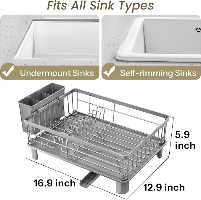 SNTD Dish Drying Rack for Small Kitchen Counter, 12.9" W x 16.9" L, Rotating - Image 2