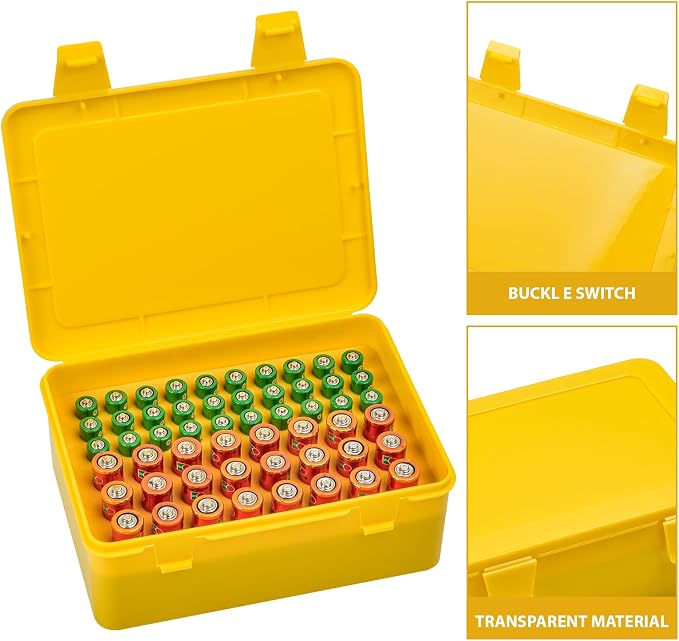 ALCYON Battery Organizer Box for 24 AA & 30 AAA Batteries-Yellow | Plastic Box - Image 2
