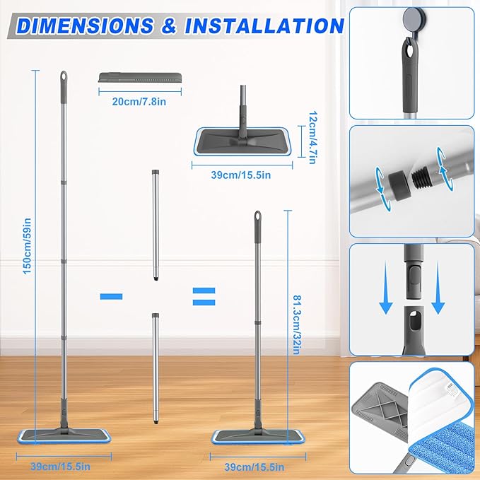 BPAWA Microfiber Mops for Floor Cleaning: Flat Mop for Hardwood Tile Wood | 4 - Image 2