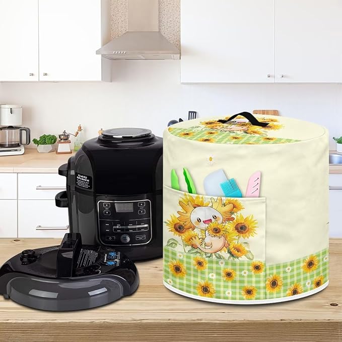 Xoenoiee Axolotl Daisy Sunflower Pattern Kitchen Appliance Dust Covers with Pockets, Electric Pressure Cooker Cover for 8qt Compatible with Crock Pot, Rice Cooker Cover, Large