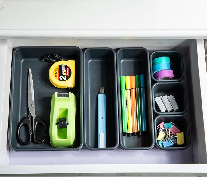 Gonice 18 PCS Black Desk Drawer Organizer Tray, Interlocking Drawer Organizers - Image 7