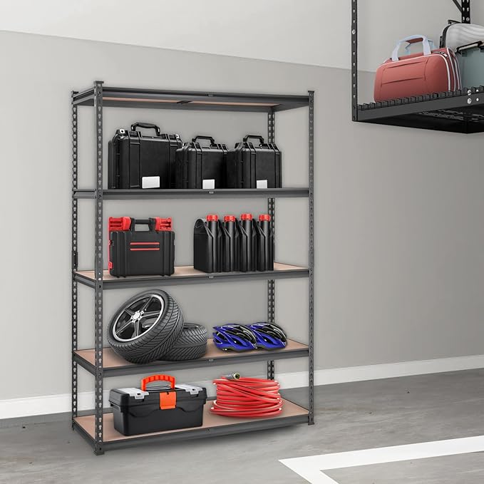 VEVOR Storage Shelving Unit, 5-Tier Adjustable, 2000 lbs Capacity, Heavy Duty Garage Shelves Metal Organizer Utility Rack, Black, 48" L x 18" W x 72" H for Kitchen Pantry Basement Bathroom Laundry | Adjustable, 2000 lbs Capacity, Heavy Duty, Garage She...