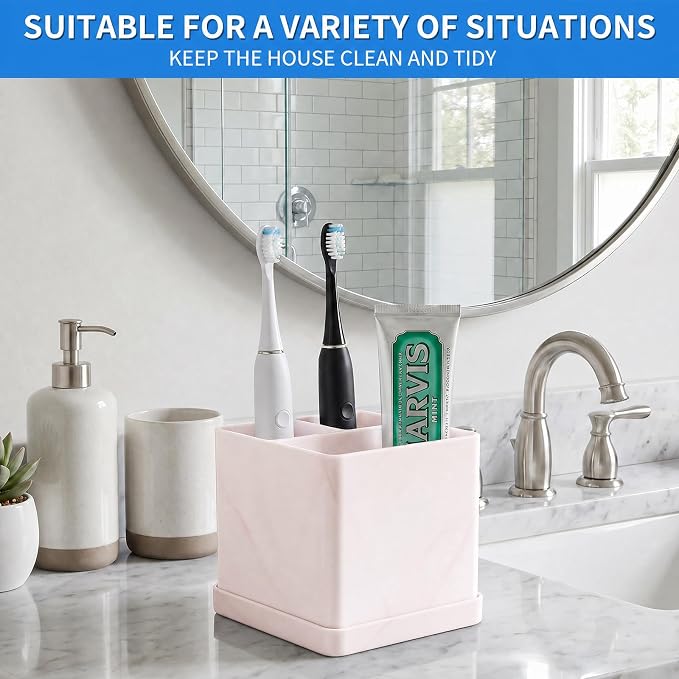 Silicone Toothbrush Holders for Bathrooms Marble Pink, 3-Slot Electric - Image 7