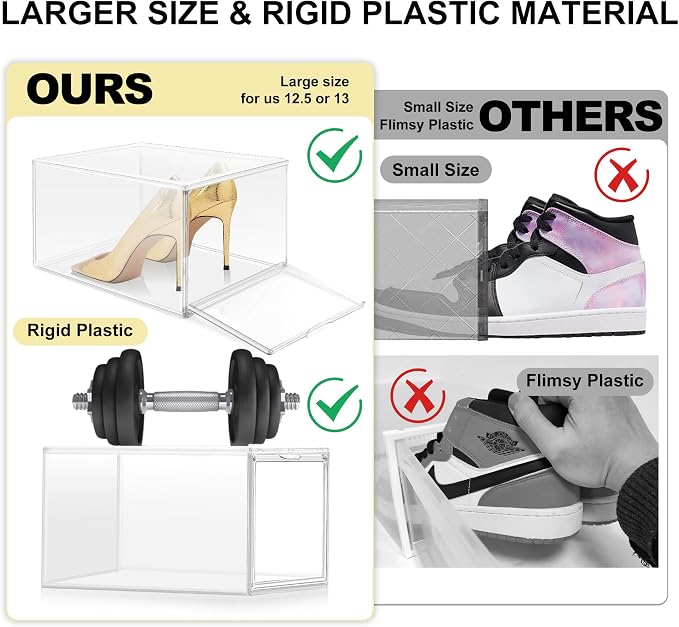 1 Pack Clear Shoe Boxes with Acrylic Drop Front Magnetic Door, Size 12 - Image 3