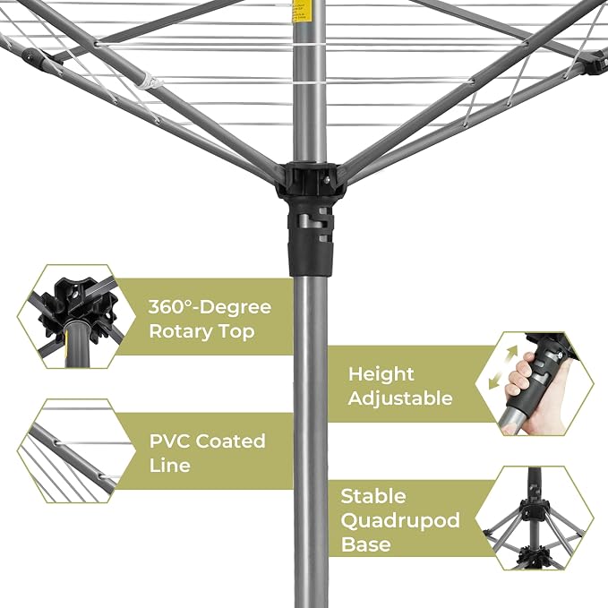 Clothesline Outdoor and Indoor Portable Umbrella Drying Rack, Stable Quad Leg - Image 5