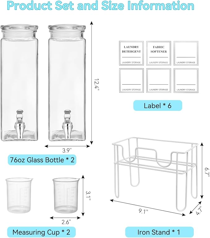 2 Pack Glass Laundry Detergent Dispenser, 76oz Containers - Image 2