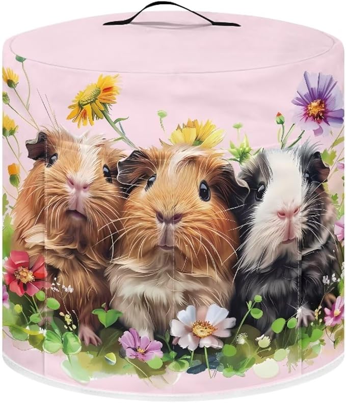 Cute Guinea Pig Pressure Cooker Cover Kitchen Appliance Dust Cover with Pockets and Top Handle, Black, Polyester Blend, Waterproof
