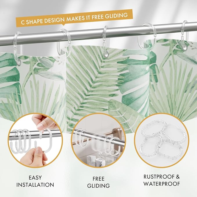 Amazer Plastic Shower Curtain Hooks, Shower Curtain Rings, C Shaped Shower Hooks - Image 4