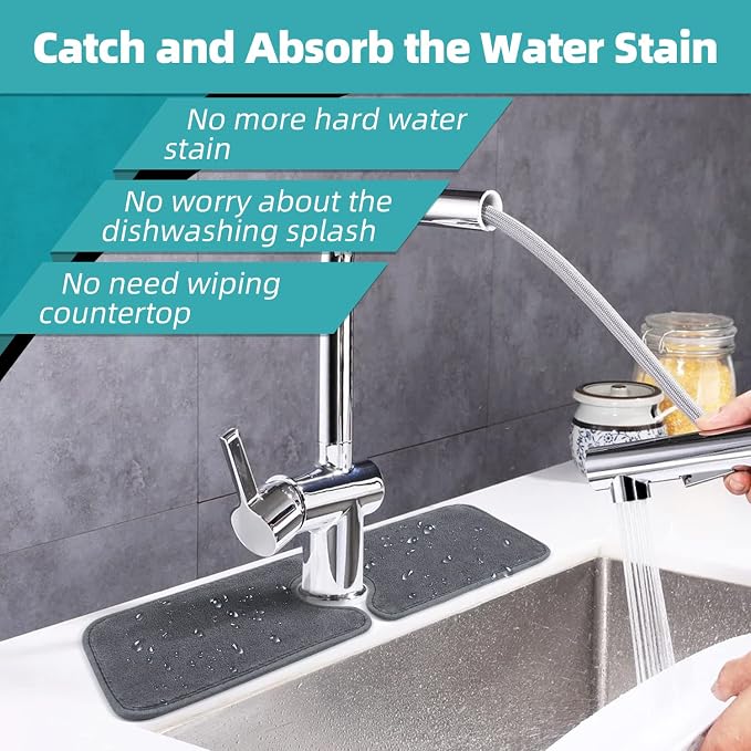 PoYang 4 Pack Faucet Mat for Kitchen Sink Splash Guard, Short 17.7x4.7 Inch | - Image 3