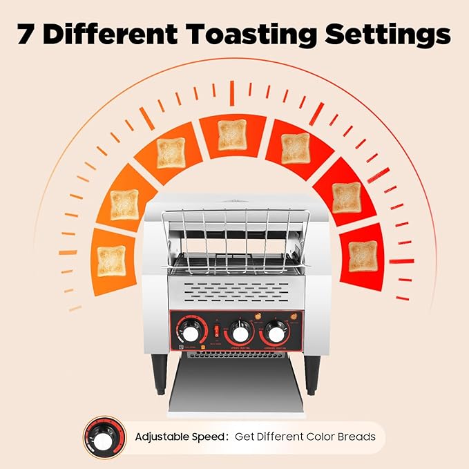 Commercial Conveyor Toaster, 300 Slices/Hour Restaurant Conveyor Toaster with Double Chutes, for Bun Bagel Bread, Heavy Duty Stainless Steel