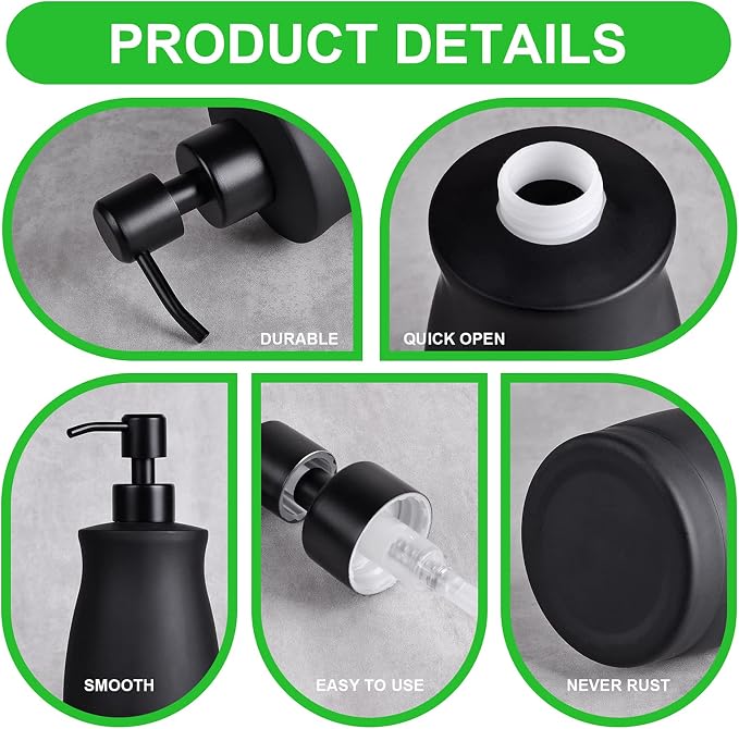 Stainless Steel Countertop Matte Black Soap Dispenser Liquid Bottle - Image 3