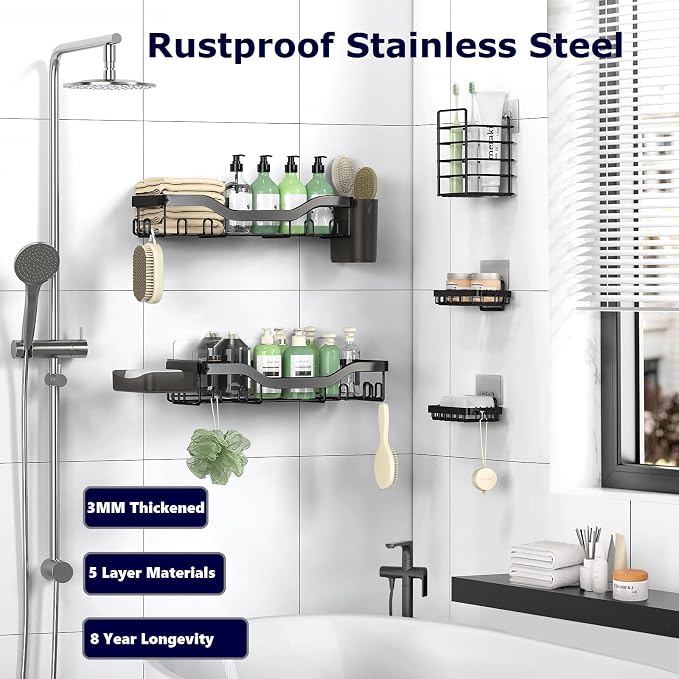 NESOMI 7-Pack Shower Caddy Adhesive, Stainless Steel Shower Organizer Shelf - Image 5