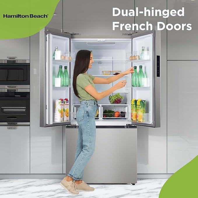 Hamilton Beach HBF1770 French Door Counter Depth Refrigerator with Freezer Drawer, 17.7 cu ft, Stainless Steel (Full Size)