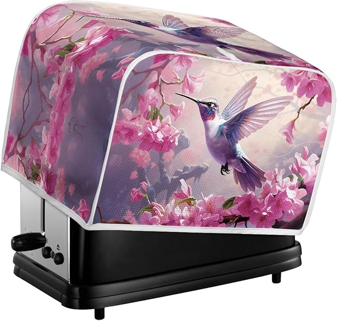 Hummingbird Flower Print Toaster Cover 4 Slice Dust Fingerprint Protection for Kitchen Small Appliance Kitchen Accessories Decor