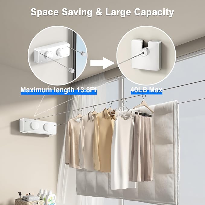 MUSTORN Retractable Clothesline Indoor, Non-Sagging Twin Clothes Line - Image 2