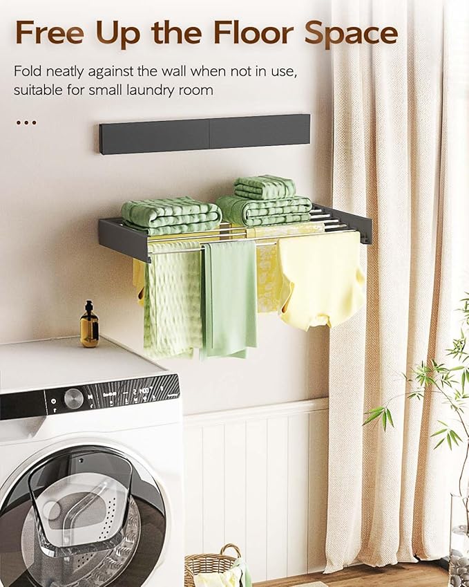 Vikaqi Wall Mounted Clothes Drying Rack 40", Foldable Wall Mount Laundry Rack - Image 2