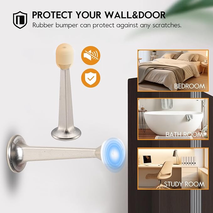 HOME MASTER HARDWARE 3" Heavy Duty Solid Door Stop, 2 Pack, Satin Nickel | Wall - Image 7