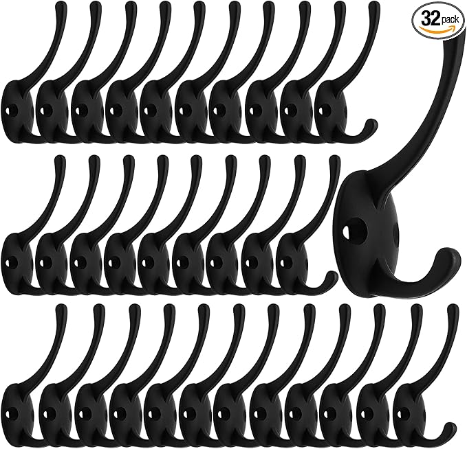IBosins 32 Pack Black Double Coat Hooks Wall Mounted by IBosins